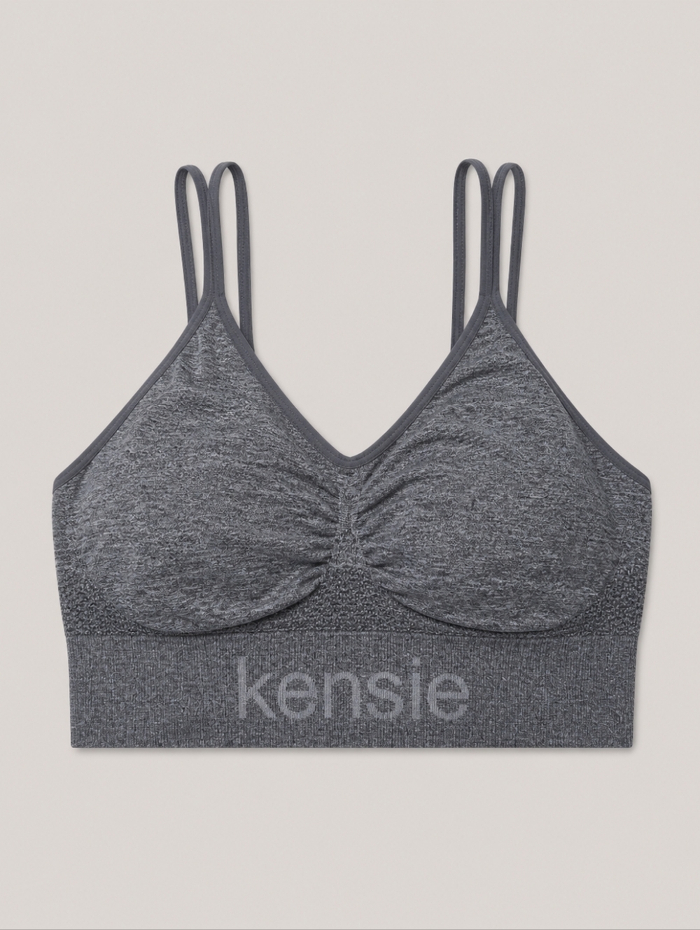 Kensie Performance Sports Bra Medium C Cup Gray Strappy Longline Wireless Lounge